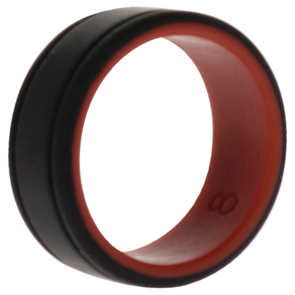 Silicone Wedding 2Layer Lines Ring - Red-Black by ROQ for Men - 8 mm Ring - Picture 1 of 2